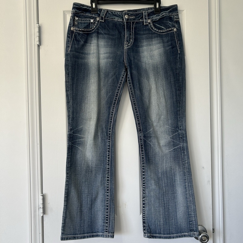 Miss Me Jeans Size 32 JE5786ER Easy Boot Rhinestone Embellished Bling Women EUC